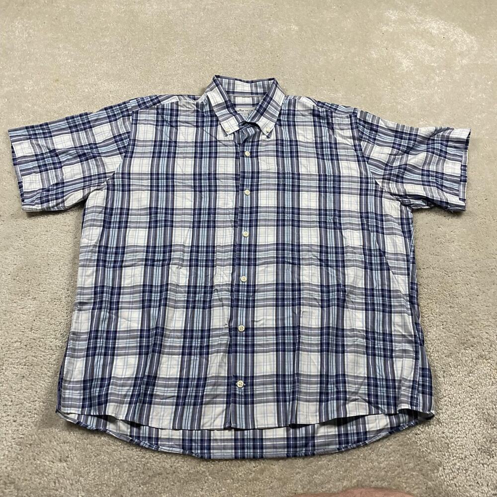 Peter Millar Shirt Mens‎ XL Blue Plaid Short Sleeve Button Down Cotton Casual